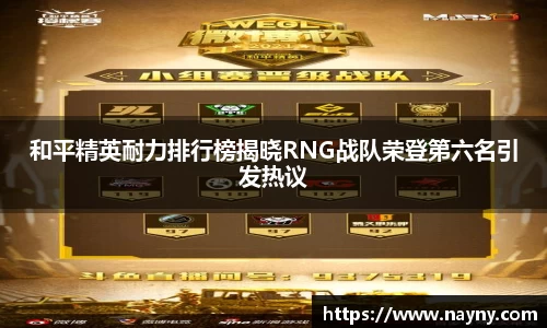 和平精英耐力排行榜揭晓RNG战队荣登第六名引发热议